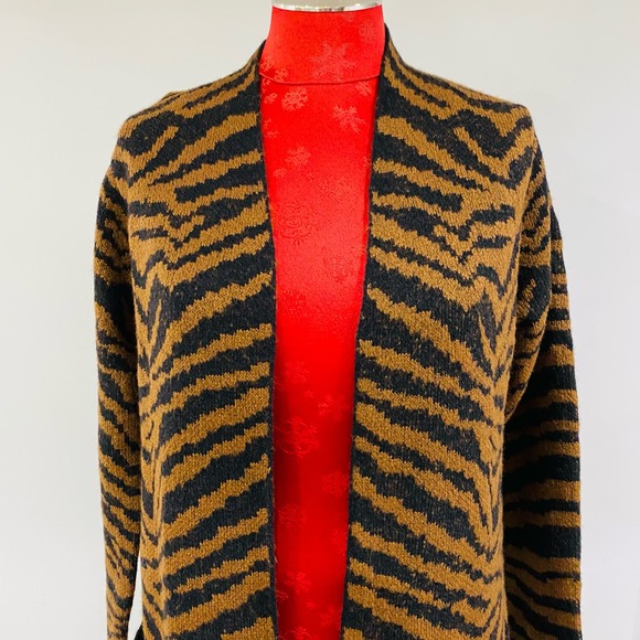 NWT Nine West M knit open front duster jacket long cardigan sweater animal print - Picture 13 of 15